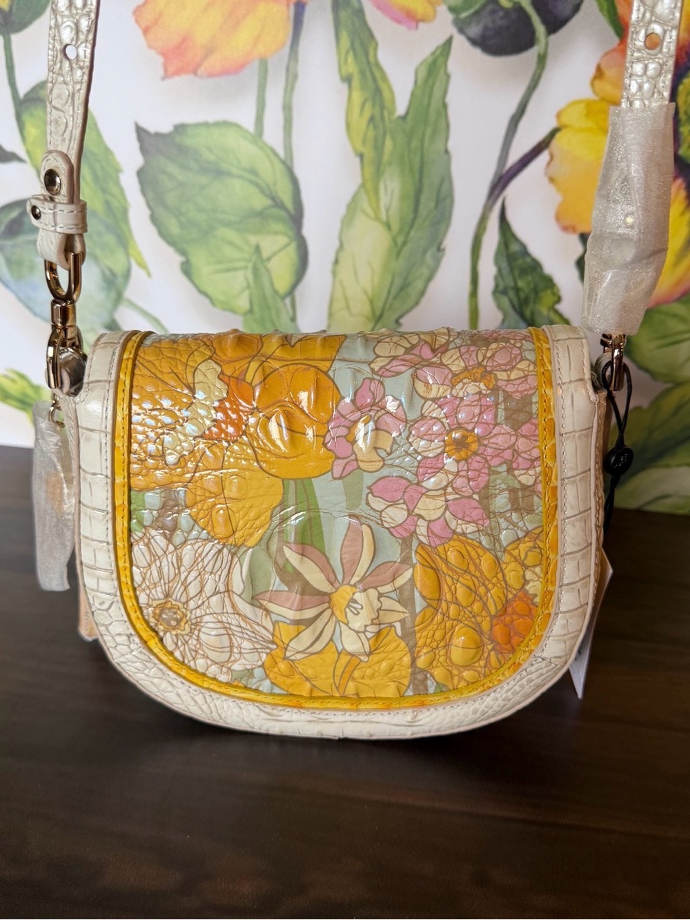 NWT Brahmin Briar Daffodil Pimlico Leather Crossbody - Beautiful Floral FIRM - Picture 2 of 10